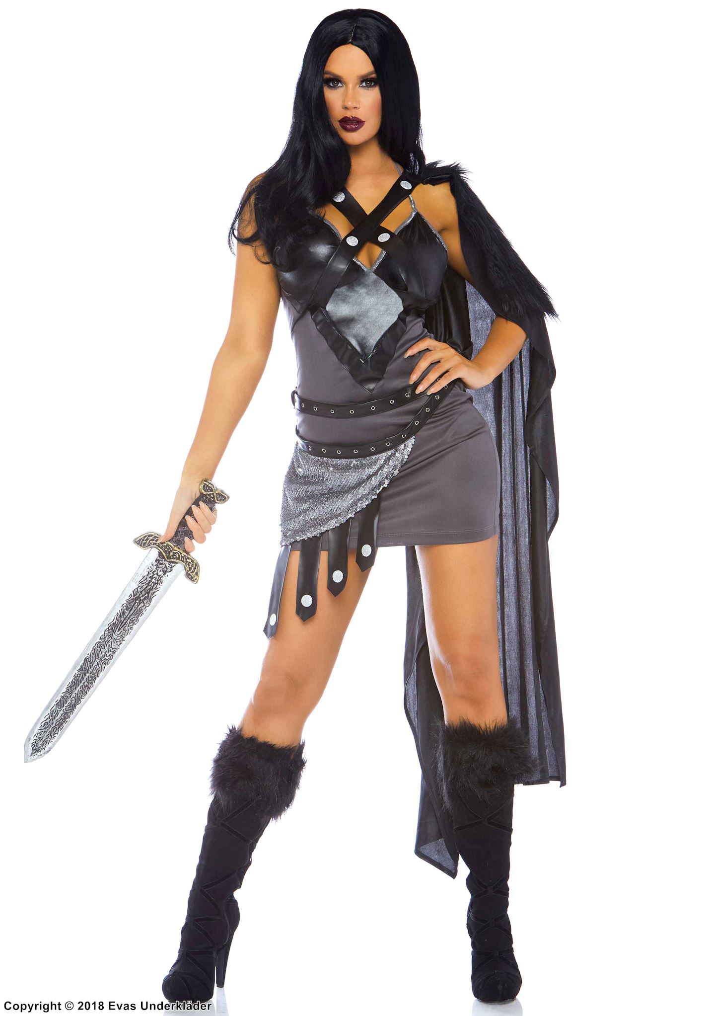 Kvinnlig romersk krigare, maskeradklänning med paljetter och bälte